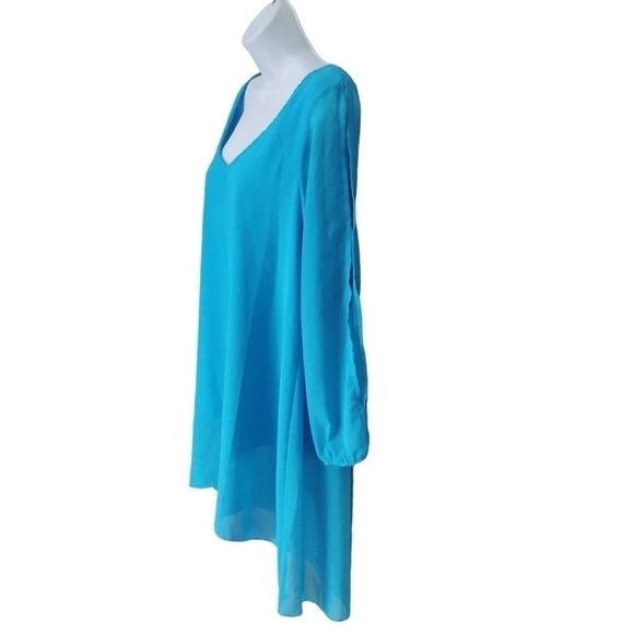 High-Low  Blue Tunic Top Blue Lightweight Open Sleeve M - Picture 2 of 7